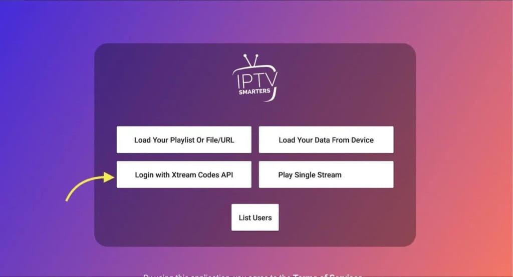 Android phone, tablet & TV box: Choose Login with Xtream Codes API