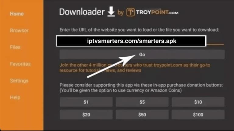 Amazon Fire TV Stick: Open Downloader and select the URL box