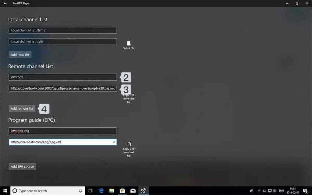 Windows PC & laptop: Enter your M3U link